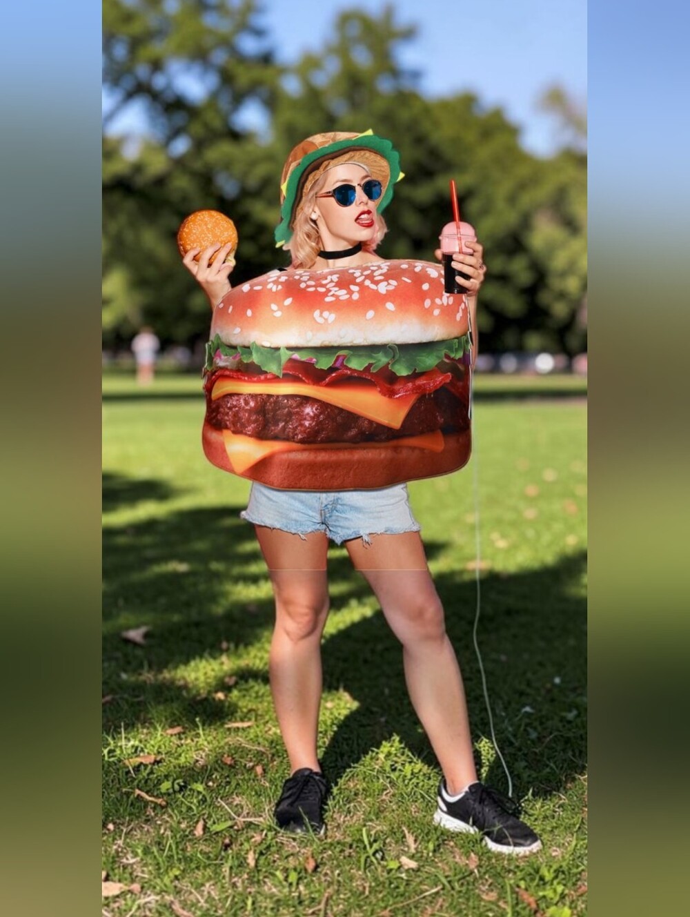 Adult 2 Piece Cheeseburger Funny Fast Food Costume, New